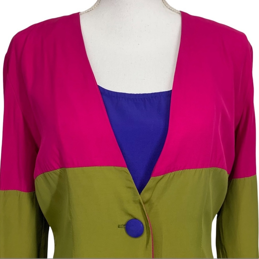DAWN JOY FASHIONS / Vintage 2 Piece Suit Dress Color Block / Size 5-6 / Retro - Picture 10 of 14